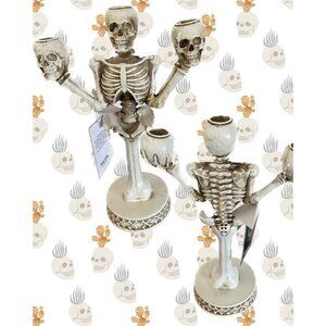 Martha Stewart Vanilla Full Body Skeleton 3 Skull Candelabra Taper Candle Holder